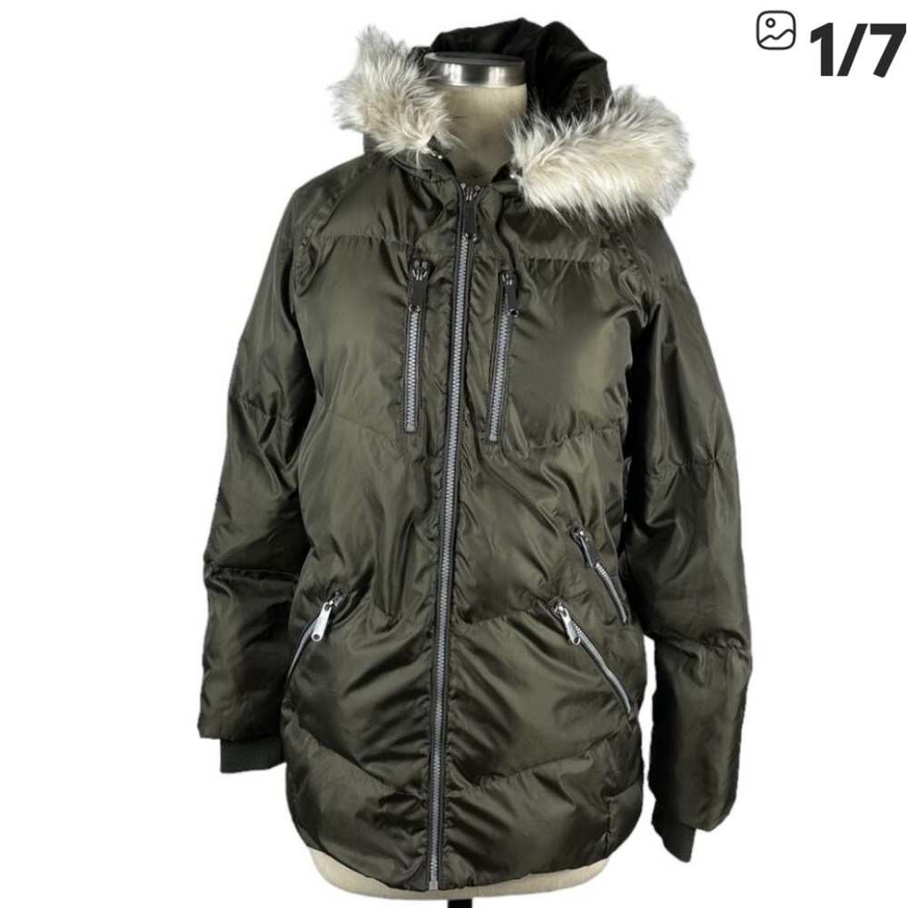 Sam Edelman Puffer Jacket Coat Parka Hooded with Faux Fur Hood XS Extra Small - Picture 2 of 5